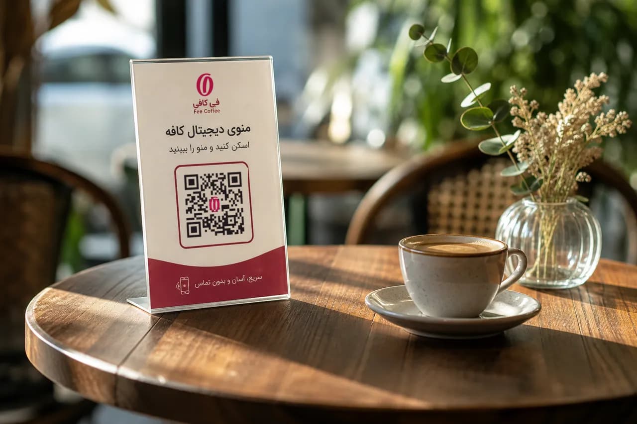 میز کافه با استند QR منوی دیجیتال فیکافی